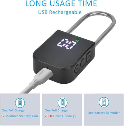 99 Days Timer Padlock,Max Timing Over 3 Month with LCD Display,USB Rechargeable Timed Padlock, Add 10inch Steel Cable (Black)