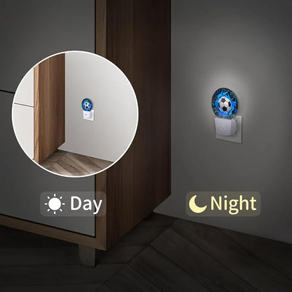 Plug-in Led Night Light with Auto Dusk to Dawn Sensor for Boys Girls Room Decor, 3D Blue Soccer Ball Wall Lamp Nightlights for Hallway,Bedroom, Kids Room, Kitchen, Stairway, (0.5W, 2 Pack)