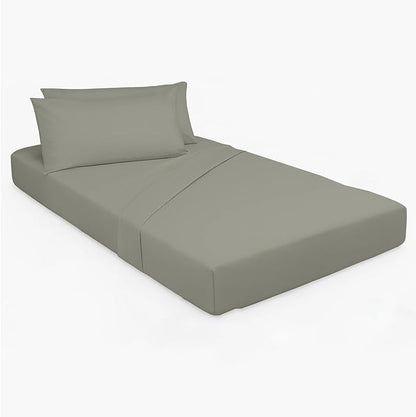 Cottingon 33"x75" Cot Sheet and Pillow Case 4 Piece Set, 100% Egyptain Cotton Soft Bedding Perfect for Rollaway, Folding, Guest Bed Frame, Fits Upto 7" Deep Mattress, Light Grey Solid