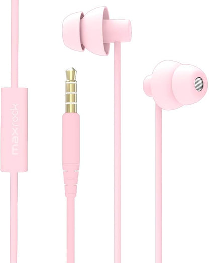 MAXROCK (TM Total Soft Silicon Headphones with Mic Sleep Travel Choice for Cellphones Tablets and 3.5mm Jack (Light Pink)