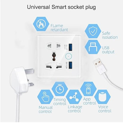 WiFi+Bluetooth Smart Wall Outlet（5 Hole+ 2 USB) Compatible with Alexa,App and Voice Control,Use with US/EU/UK Plug, 10A
