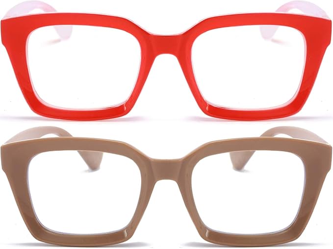 REAVEE 2 Pack Oprah Style Oversized Reading Glasses for Women Men Blue Light Blocking, Ladies Stylish RetroSquare Large Computer Readers (Red/Coffee 2.5x)