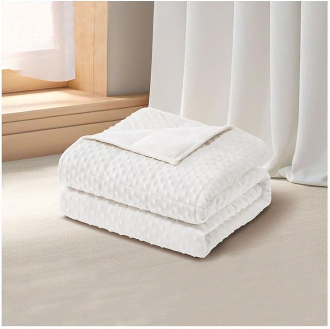 Weighted Blanket with Plush, Single Double Heavy Blanket with Premium Glass Bead All-Season Even Weight Distribution Therapy Blanket A/B Double Side 60x80 12lbs