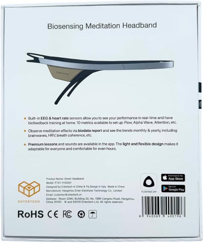 Flowtime: Biosensing Meditation Headband - Brain Tracker for Neurofeedback Training at Home - Heart Rate, Breath, HRV, Stress, Flow, Alpha, Theta, Beta, Gamma Wave Breakdowns