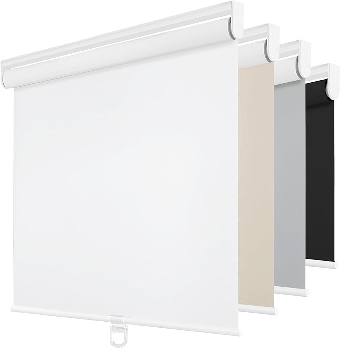 ChrisDowa Cordless Blackout Roller Shades for Windows, Thermal Insulated UV Protection Pull Down Shades, Total Blackout Window Blinds for Home, Office, Bedroom, Door (72" W x 72" H, White)