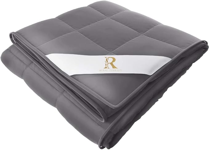 Royal Therapy Weighted Blanket - Heavy 100% Cotton Blankets with Premium Glass Beads (60''x80'' 15lbs, Royal Grey), Suitable for One Person (~150lb) - Use on Queen/King Bed