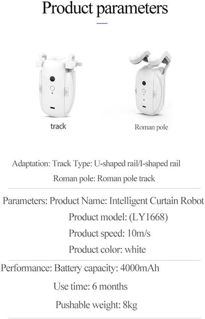 Automatic Smart Curtain Opener with Remote Control, Automatic Curtain Opener and Closer Smart Curtain Opener Electronic for Roman Rod/U/T Rails(1PC Roman Pole)