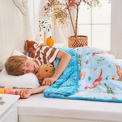 yescool Weighted Blanket 5 Pounds Weighted Lap Blanket, Glow in The Dark Dinosaur Heavy Blankets, Warm Minky Weighted Throw Blanket Gift for 40-60lbs, 36"x48"