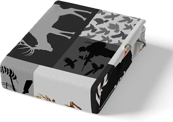 Hunt Deer Kids Fitted Sheet Full Size,Geometric Arrows Camo Plaids Bedding Set,Boys Girls Room Decor,Duck Bass Fish Marine Life Cabin Animal Rustic Bed Cover,Grey Bed Sheet,2 Pillowcases,No Top Sheet