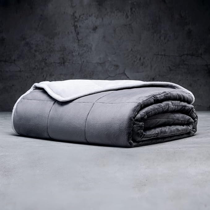 LUXOME Queen Size Weighted Blanket | Integrated Cooling & Plush Cover | 18 lbs | 60"x80" | Grey/Light Grey