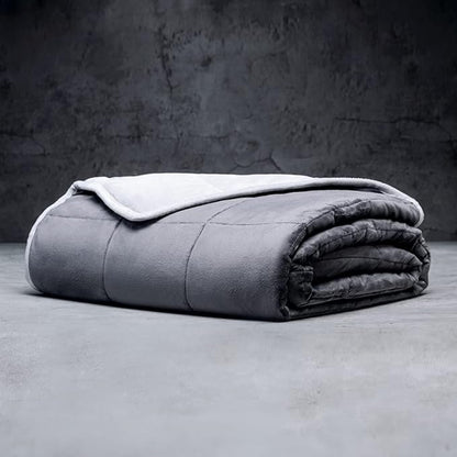 LUXOME Queen Size Weighted Blanket | Integrated Cooling & Plush Cover | 18 lbs | 60"x80" | Grey/Light Grey