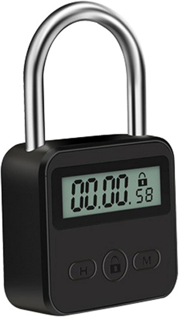 Metal Timer Lock, USB Rechargeable LCD Display Time Lock 99 Hours Max Timing for Adult Game, Home (Black)