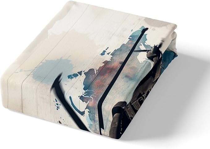 Helicopter Kids Fitted Sheet Twin Size,Tie-dye Graffiti Geometric Stripes Bedding Set,Boys Girls Room Decor,Airplane Aviation Aircraft Retro Bed Cover,Blue Beige Bed Sheet,1 Pillowcase(No Top Sheet)