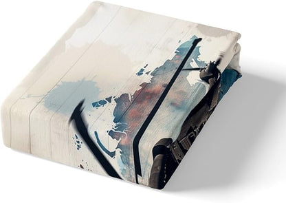 Helicopter Kids Fitted Sheet Full Size,Tie-dye Graffiti Geometric Stripes Bedding Set,Boys Girls Room Decor,Airplane Aviation Aircraft Retro Bed Cover,Blue Beige Bed Sheet,2 Pillowcases(No Top Sheet)