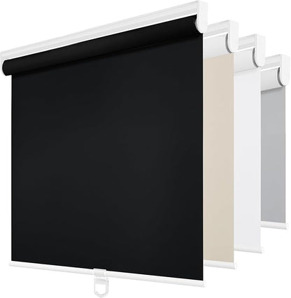 ChrisDowa Cordless Blackout Roller Shades for Windows, Thermal Insulated UV Protection Pull Down Shades, Total Blackout Window Blinds for Home, Office, Bedroom, Door (43" W x 72" H, Black)