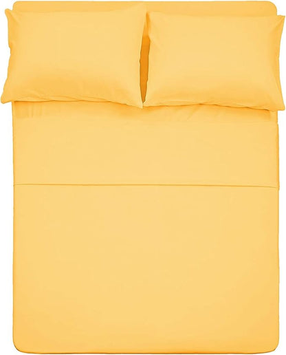 Twin XL Sheets Set 4 Piece - Hotel Luxury 1800 Bedding Sheets & Pillowcases - 1 Flat Sheet,1 Fitted Sheet and 2 Pillow Cases - Extra Soft Cooling Bed Sheets - Deep Pocket up to 16" (Yellow)