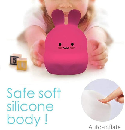 Animal-Shaped Night Light, Rechargeable LED Soft Silicone (BPA Free) Bedside Lamp for Children/Adults, Adjustable Brightness and 9 Colors by Touch Control & Remote Control (Big Rabbit)