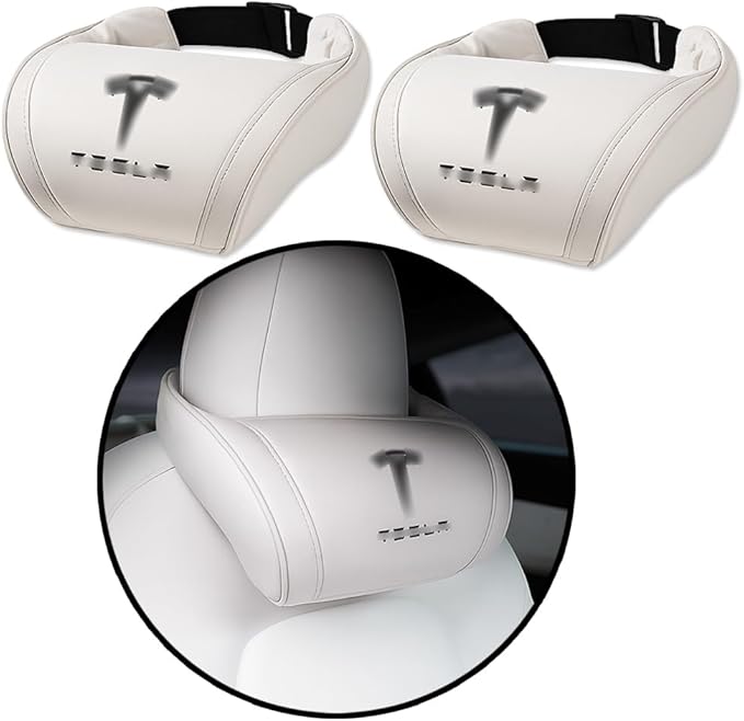 Car Headrest Neck Pillow Support Memory Foam Ergonomic Design Accessory for Driving Seat Fatigue Relief Compatible with Model S X 3 Y & Cybertruck - 2 Pieces