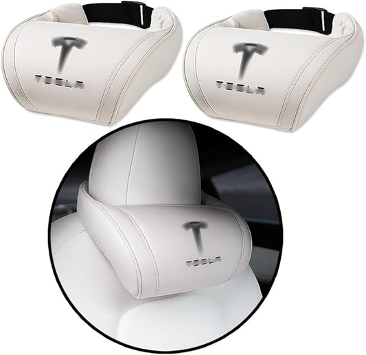 Car Headrest Neck Pillow Support Memory Foam Ergonomic Design Accessory for Driving Seat Fatigue Relief Compatible with Model S X 3 Y & Cybertruck - 2 Pieces