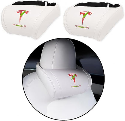 Car Headrest Neck Pillow Support Memory Foam Ergonomic Design Accessory for Driving Seat Fatigue Relief Compatible with Model S X 3 Y & Cybertruck - 2 Pieces