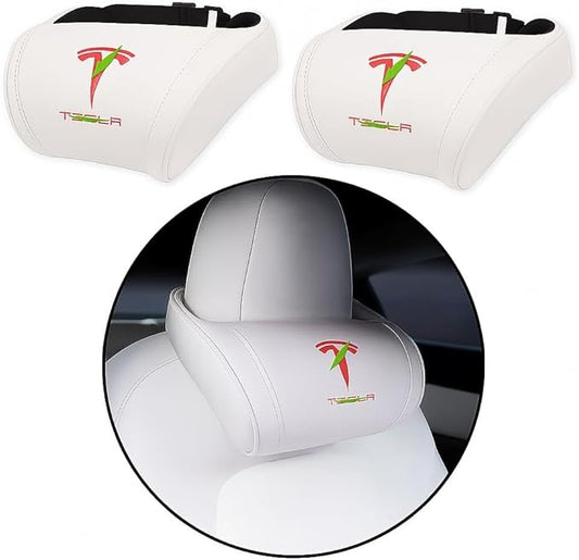 Car Headrest Neck Pillow Support Memory Foam Ergonomic Design Accessory for Driving Seat Fatigue Relief Compatible with Model S X 3 Y & Cybertruck - 2 Pieces