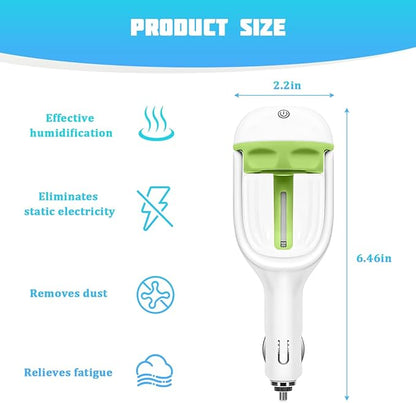 Car Mini Humidifier, Auto Shut-Off 180-Degree Rotation Small Vehicle Purifier Diffuser for Travel, Portable Plug-in Compact Automotive Air Humidifier, Universal for Most Vehicles (Green)