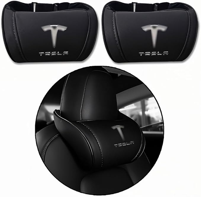 Car Headrest Neck Pillow Support Memory Foam Ergonomic Design Accessory for Driving Seat Fatigue Relief Compatible with Model S X 3 Y & Cybertruck - 2 Pieces