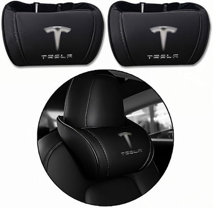 Car Headrest Neck Pillow Support Memory Foam Ergonomic Design Accessory for Driving Seat Fatigue Relief Compatible with Model S X 3 Y & Cybertruck - 2 Pieces