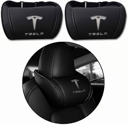 Car Headrest Neck Pillow Support Memory Foam Ergonomic Design Accessory for Driving Seat Fatigue Relief Compatible with Model S X 3 Y & Cybertruck - 2 Pieces