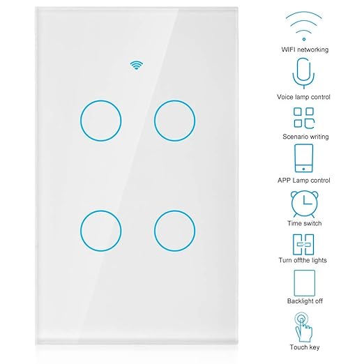 4-Way Smart Switch Wall Light Control Switch Remote Control Switch Voice Control Switch Single Circle for Home SIRI(US White)