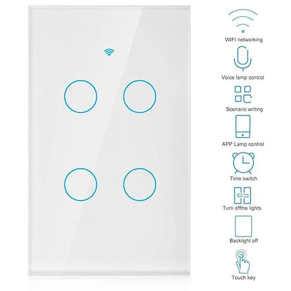 4-Way Smart Switch Wall Light Control Switch Remote Control Switch Voice Control Switch Single Circle for Home SIRI(US White)