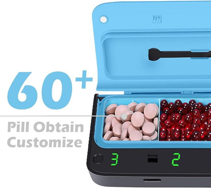 Rechargeable Pill Dispenser - Blue - Adjustable Pill Organizer Medicine Dispenser Weekly Travel Pill Organizer