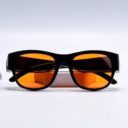 BLUELESS Fits Over Computer Eyeglasses with Orange Tinted Sleep Glasses, Black