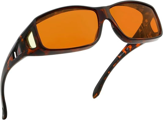 BLUELESS Fitover Glasses for Computer Blue Blocking with Orange Tinted Sleep Glasses, Tortoise