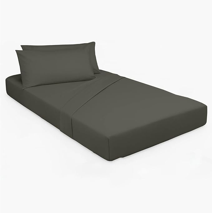 Cottingon 33"x75" Cot Sheet and Pillow Case 4 Piece Set, 100% Egyptain Cotton Soft Bedding Perfect for Rollaway, Folding, Guest Bed Frame, Fits Upto 7" Deep Mattress, Dark Grey Solid