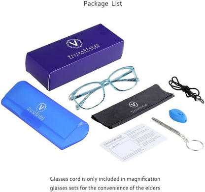 VisionGlobal Blue Light Blocking Glasses for Women/Men, Anti Eyestrain, Computer Reading, TV Glasses, Stylish Square Frame, Anti Glare