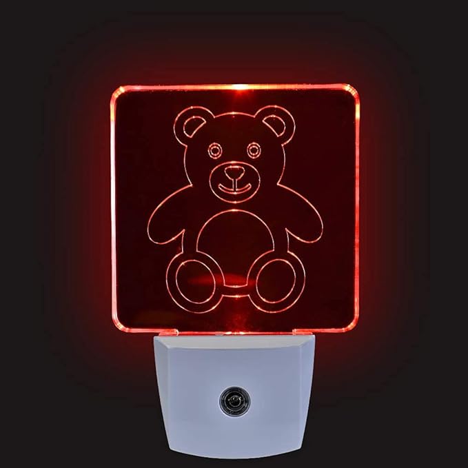 Red LED Dim Night Light for Bedrooms & Bathrooms [2 Pack] - BioRhythm Safe - (Teddy Bear)