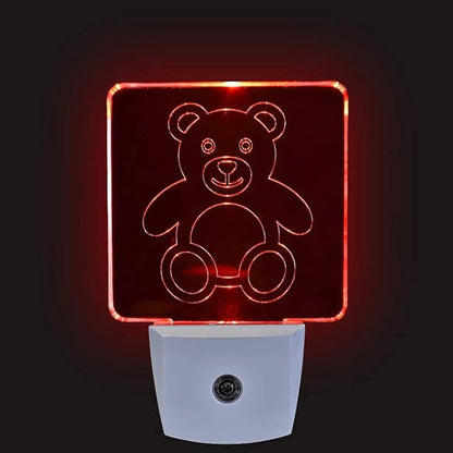 Red LED Dim Night Light for Bedrooms & Bathrooms [2 Pack] - BioRhythm Safe - (Teddy Bear)