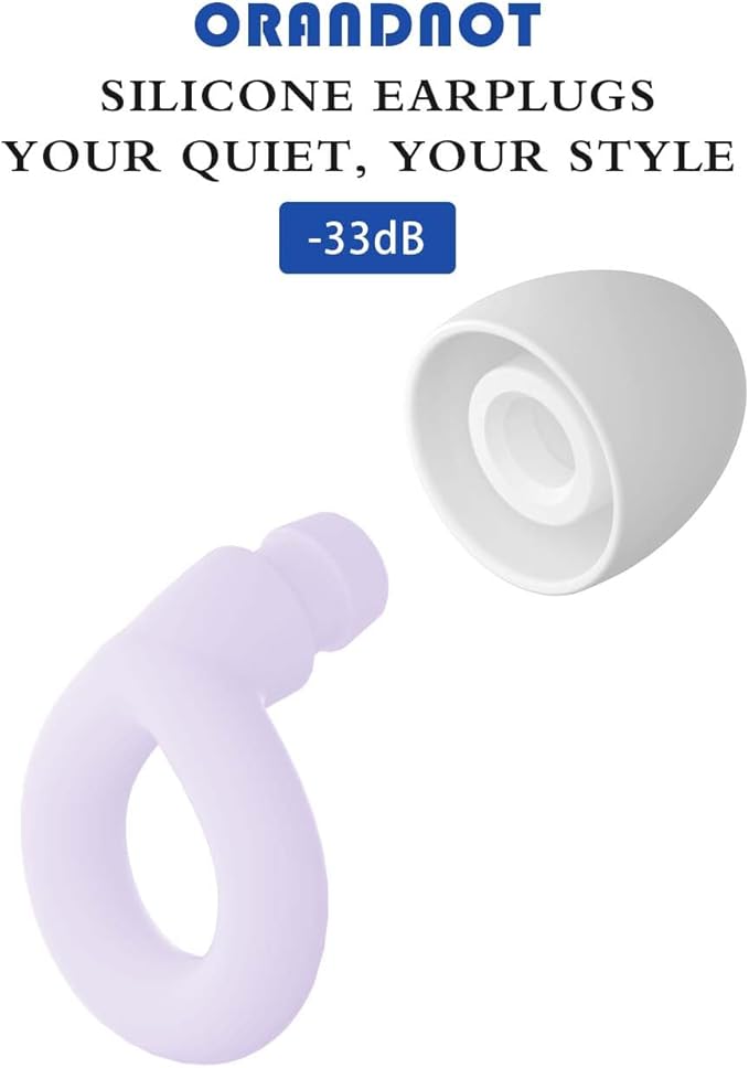2PCS Ear Plugs, 33dB Hearing Protection Noise Canceling Sleep Earbuds, Reusable Silicone Earplugs for Concerts, Deep Concentration, Travel, with Earplug Storage Bag and Earplug Heads-Purple