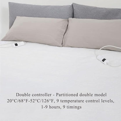 HRTC Full Size Electric Blanket Soft Comfortable Electric Overblanket Dual Control Smart Timing Heating Blanket Machine Washable