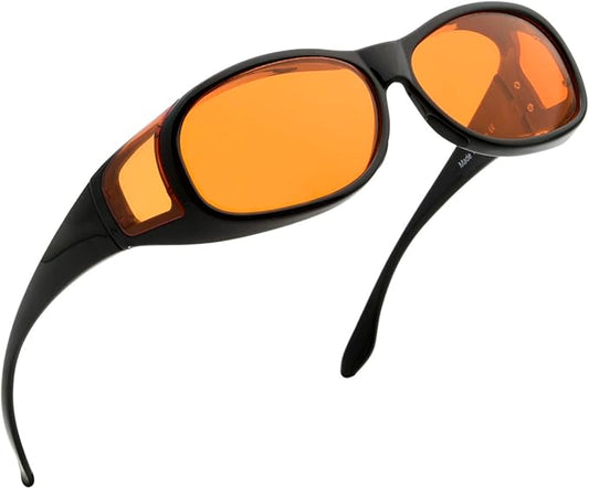 BLUELESS Fitover Blue Light Blocking Computer Glasses with Orange Tinted Sleep Glasses, Black