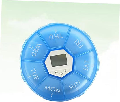 Compartment Pill Dispenser with Alarm Clock Reminder Portable Medication Organizer for Daily Use Read Labels for Patients Blue