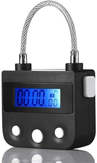 99 Hours Max Timing Lock - Flexible Braided Steel Cable Time Out Padlock with LCD Display (Black)