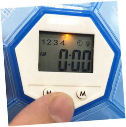 Compartment Pill Dispenser with Alarm Clock Reminder Portable Medication Organizer for Daily Use Read Labels for Patients Blue