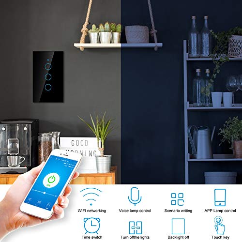 WiFi Touch Screen Switch Smart Single Circle for Voice Control - 3-Way Wireless Switch, ABS Fireproof, App Supported, 22 Languages, Compatible with SIRI