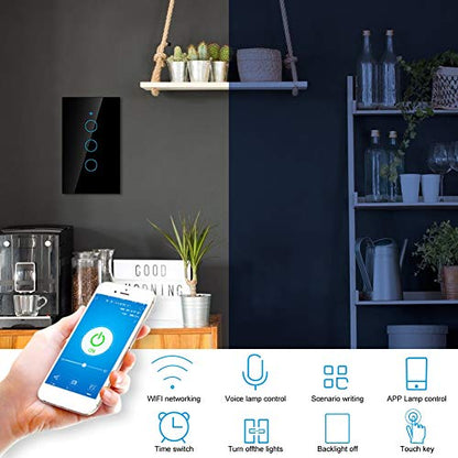 WiFi Touch Screen Switch Smart Single Circle for Voice Control - 3-Way Wireless Switch, ABS Fireproof, App Supported, 22 Languages, Compatible with SIRI