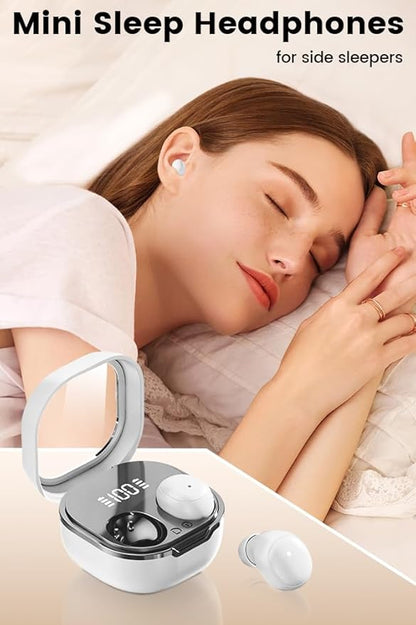 Invisible Mini Sleep Earbuds Wireless Bluetooth, Ultra-Light Comfort Fit Sleep Headphones for Side Sleepers, Soft in-Ear Ear Plugs for Sleeping Small Ears Gym-White