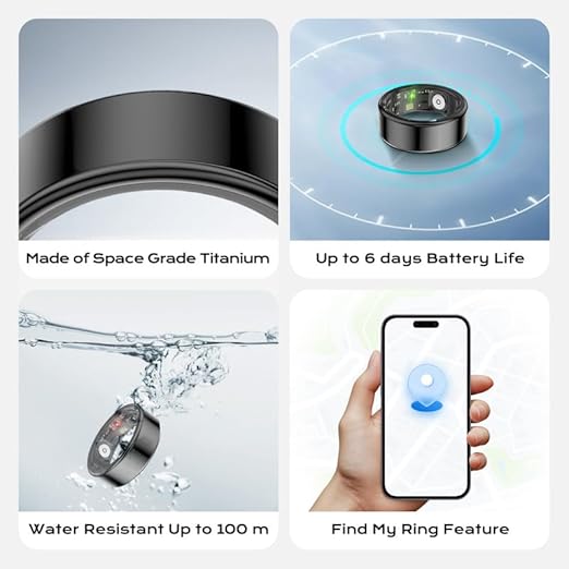 Smart Ring for Women Men, Fitness Tracker with Health Metrics Tracking, 20 Sports Modes, IP68 Waterproof Titanium, 7-Day Battery (Black,10#)