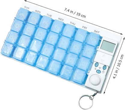 Didiseaon 7 Days Pill Dispenser Organizer with Reminder Alarm - Blue Pill Organizer with 28 Compartments for Weekly Medication Management