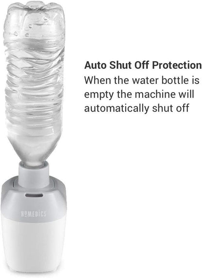 Homedics Ultrasonic Portable Humidifier – Small Air Humidifiers for Bedroom, Plants, Office, Travel – Cool Mist Humidifiers, Uses Standard Water Bottle, White